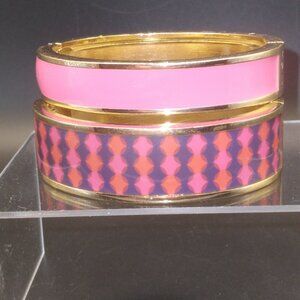 2 Avon Enamel Gold Tone Hinged Bangles